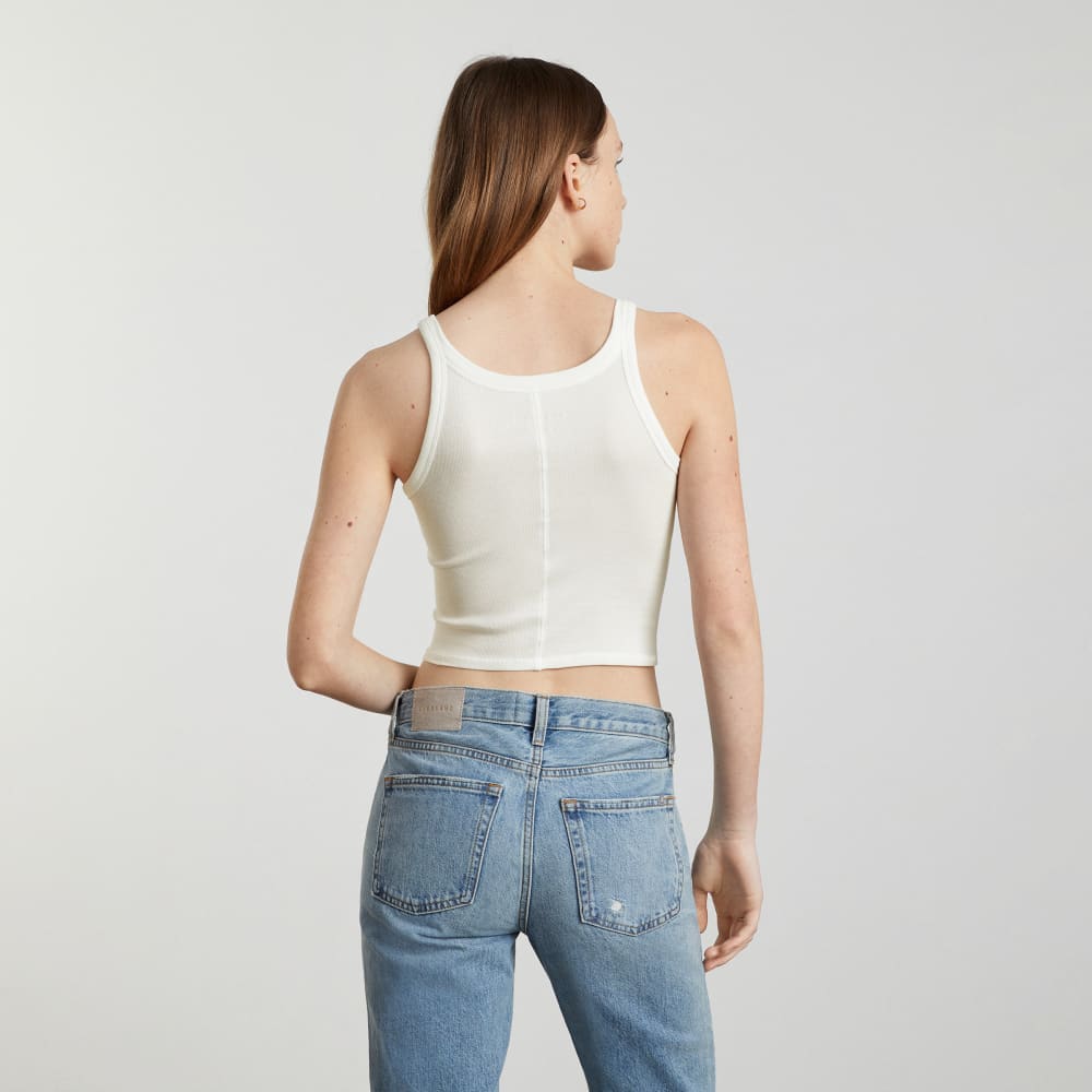 The Pima Micro-Rib Short Tank in White — detail view