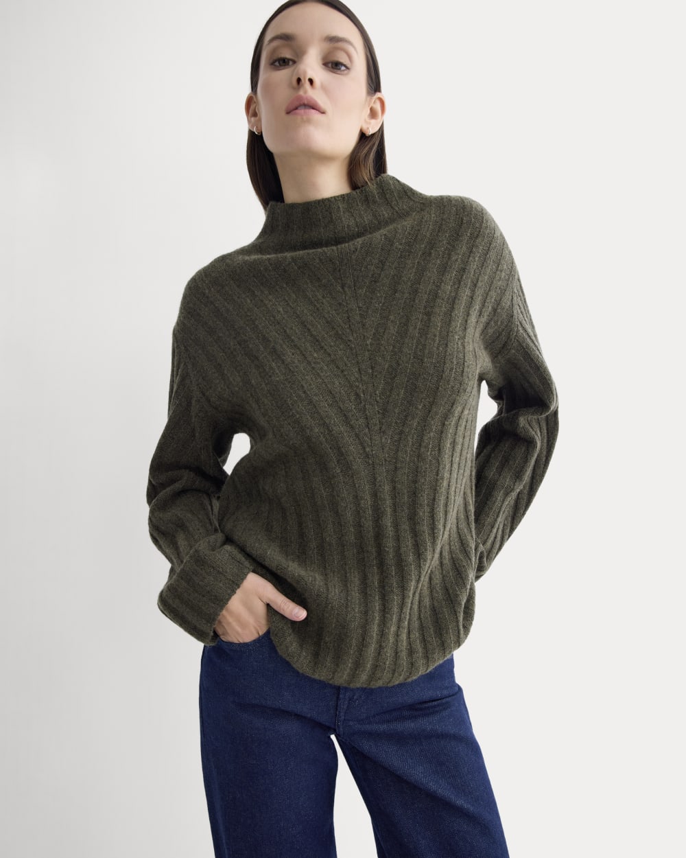 Funnel-Neck Sweater in Wool Cashmere in Heather Beech — front view