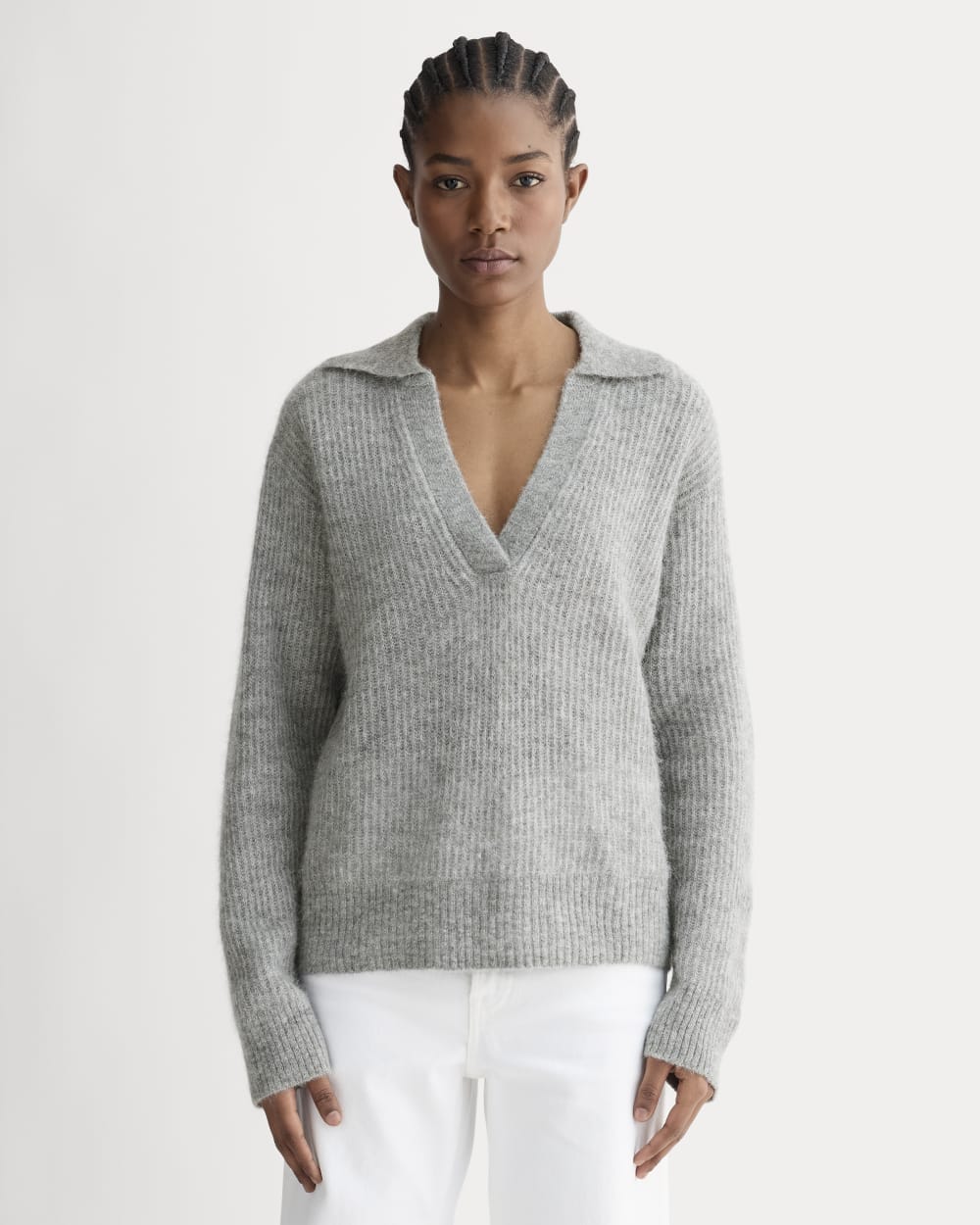 The Oversized Polo in Alpaca in Heather Stone Grey — front view