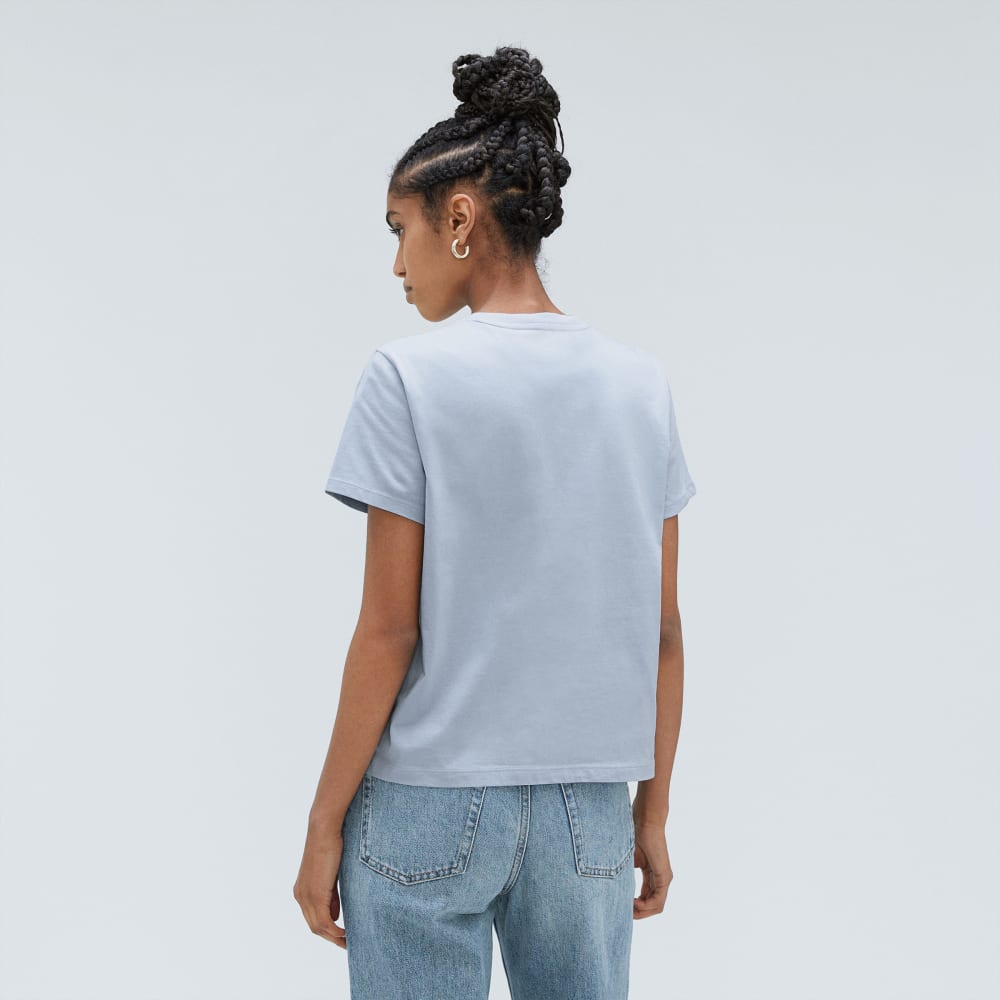 The Box-Cut Tee in Essential Cotton in Mist — detail view