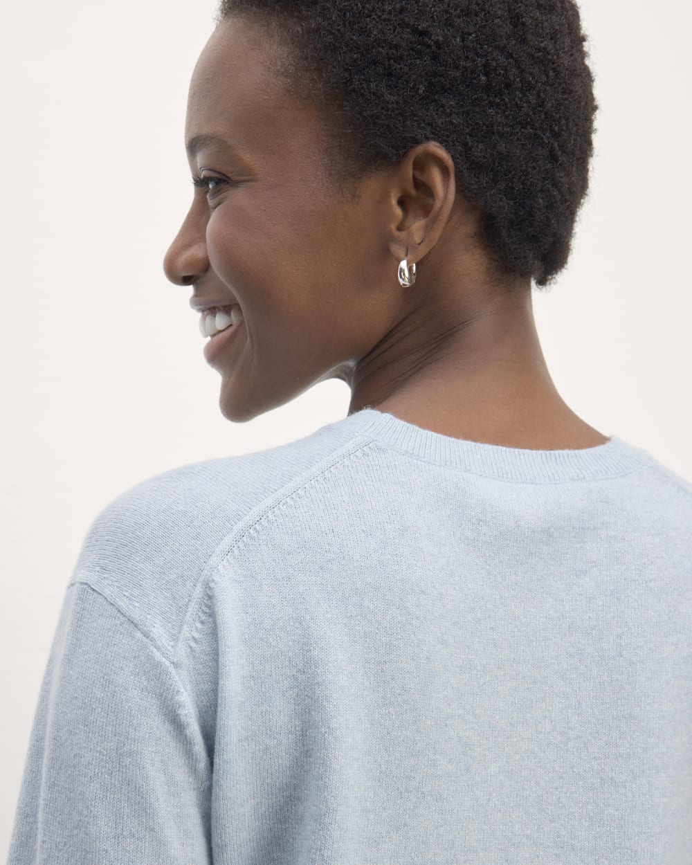 The Classic Crew in Cashmere in Sky Blue — detail view