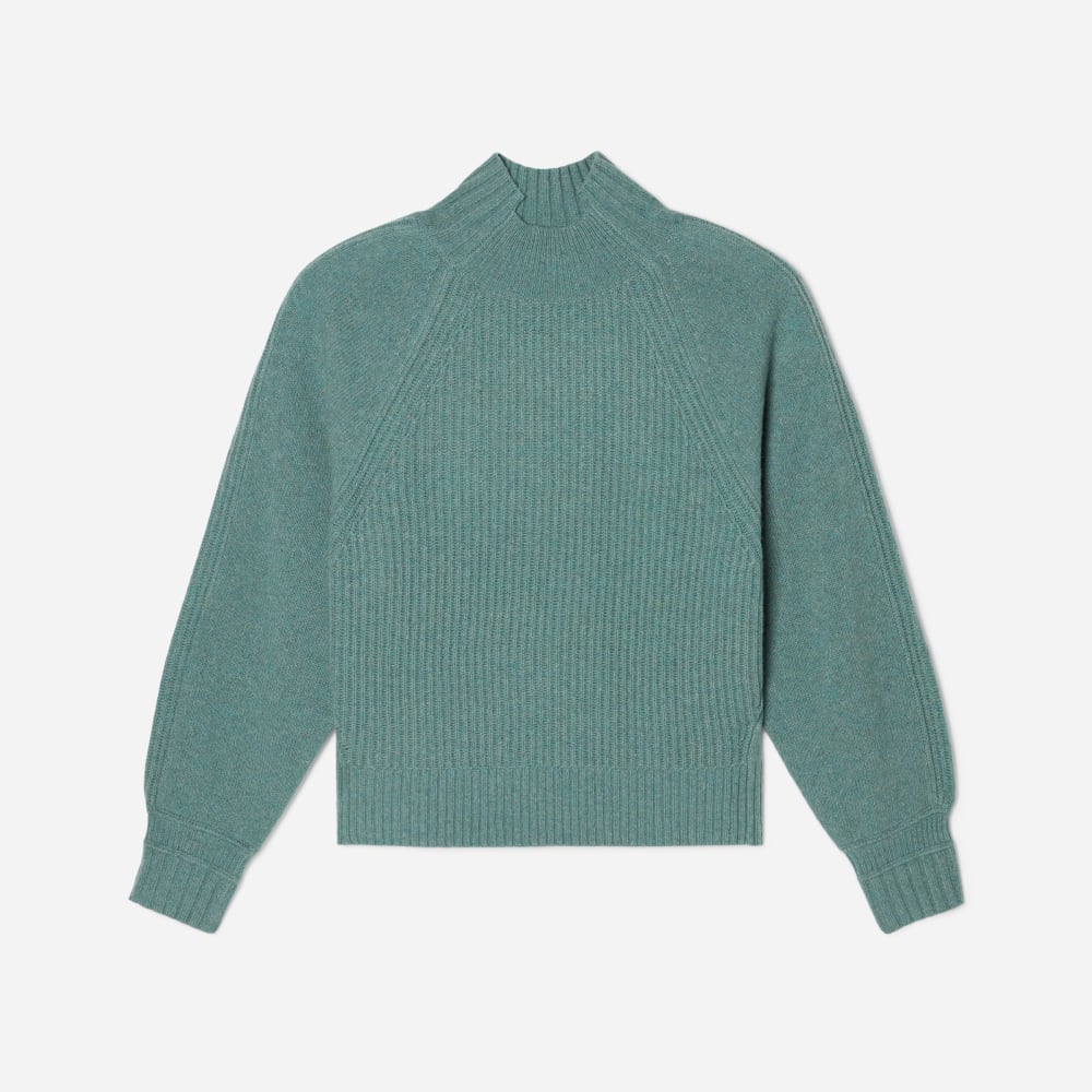 The Cashmere Ribbed Turtleneck in Heathered Dusty Aqua — alternate view