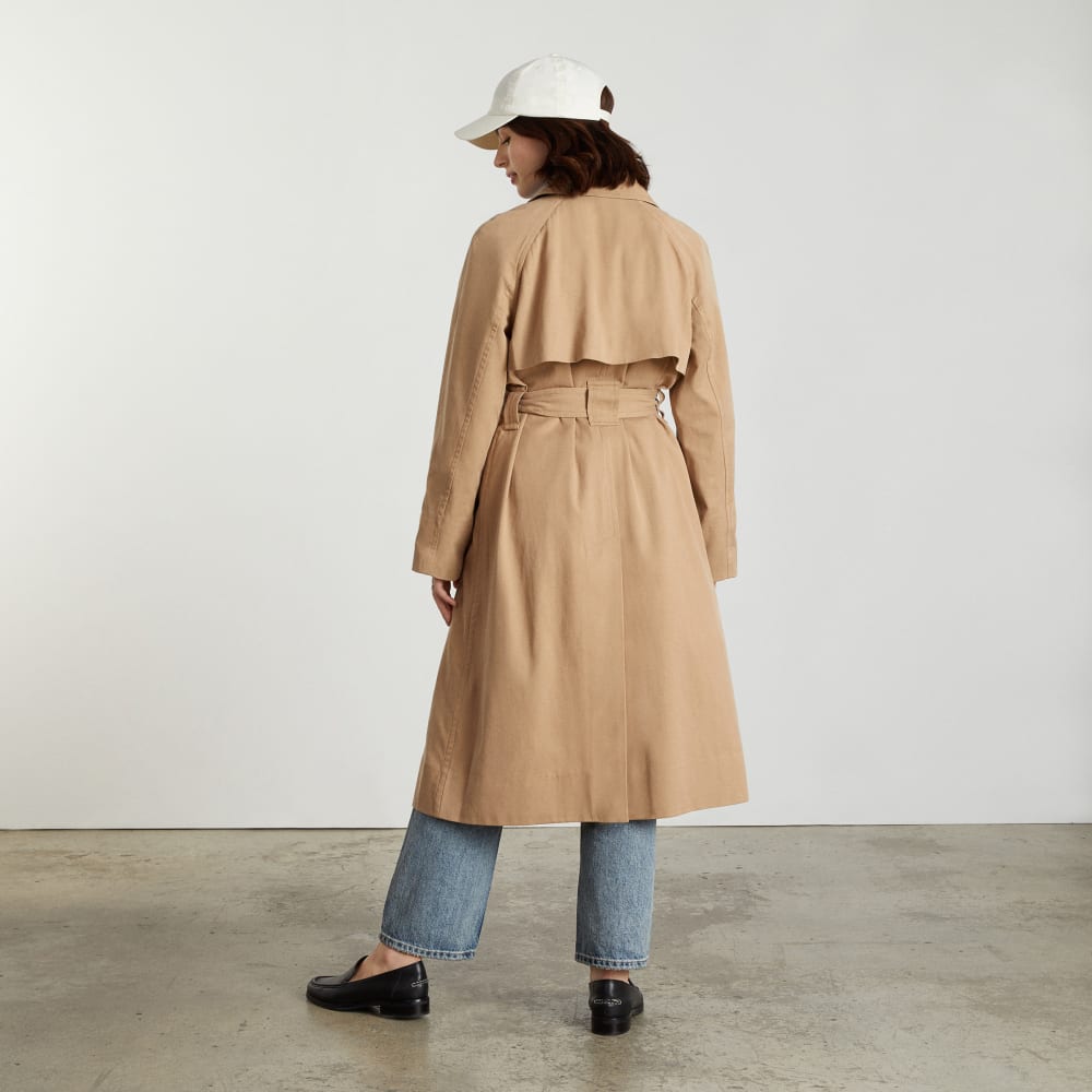 The Gathered Drape Trench in Ash Brown — detail view