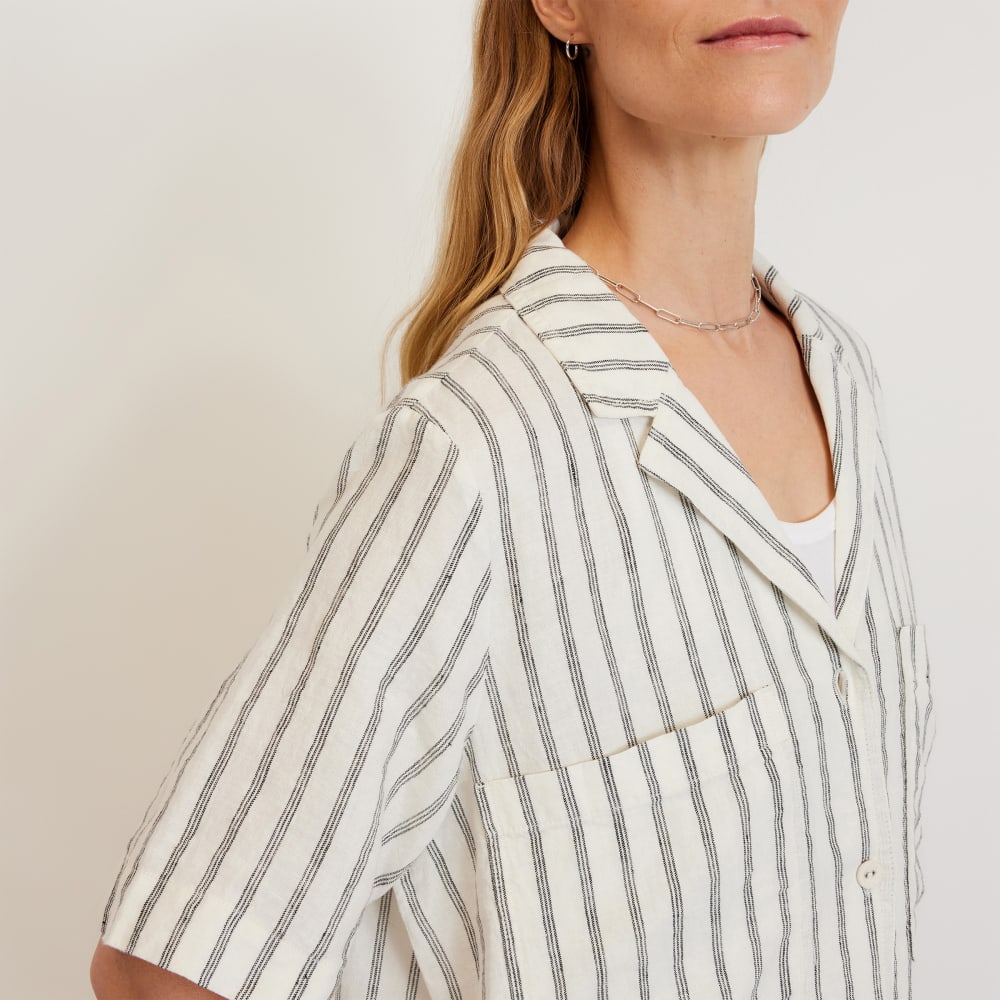 The Linen Workwear Dress in Black / Canvas Tan — detail view