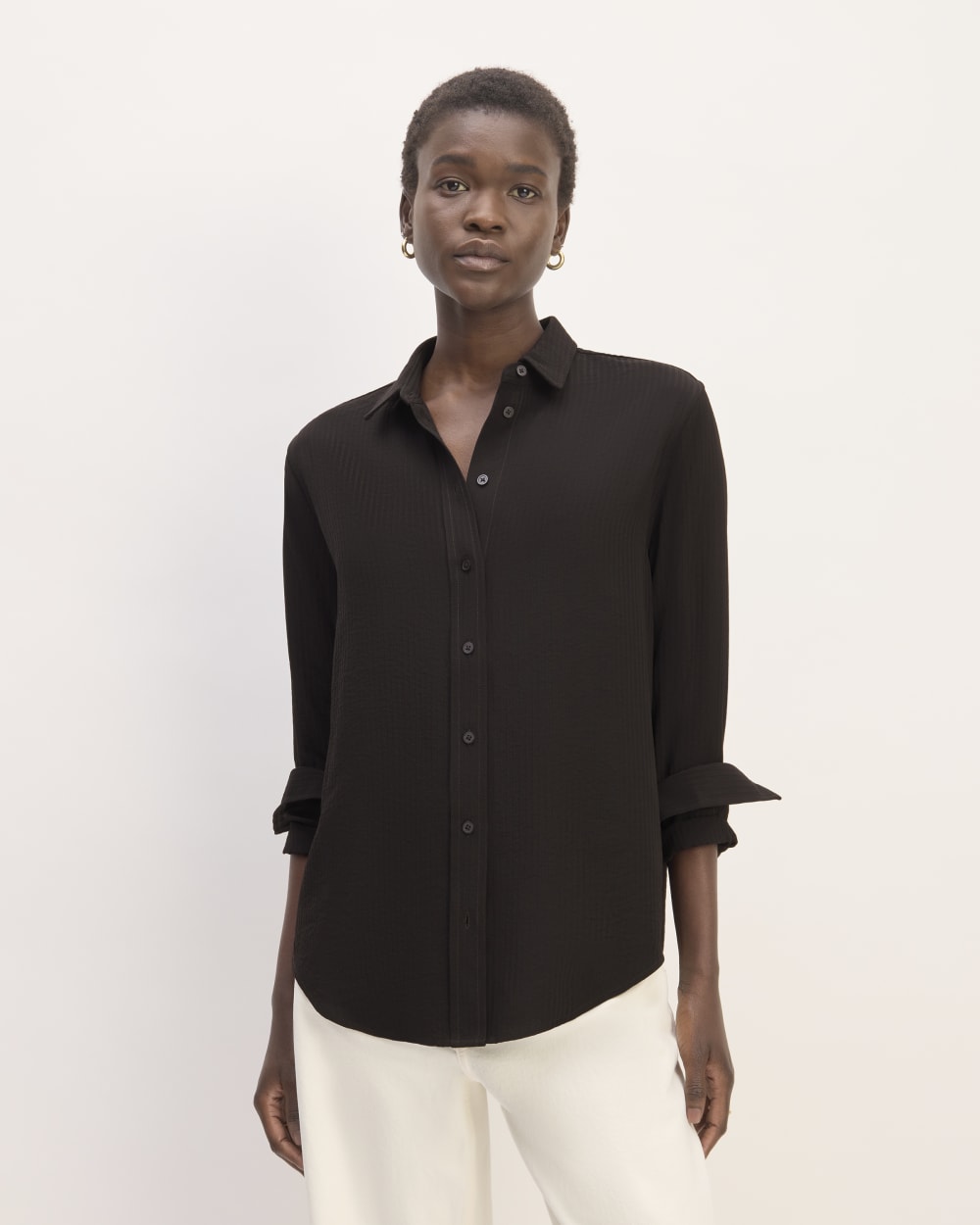 The City Stripe Relaxed Shirt in Black — front view