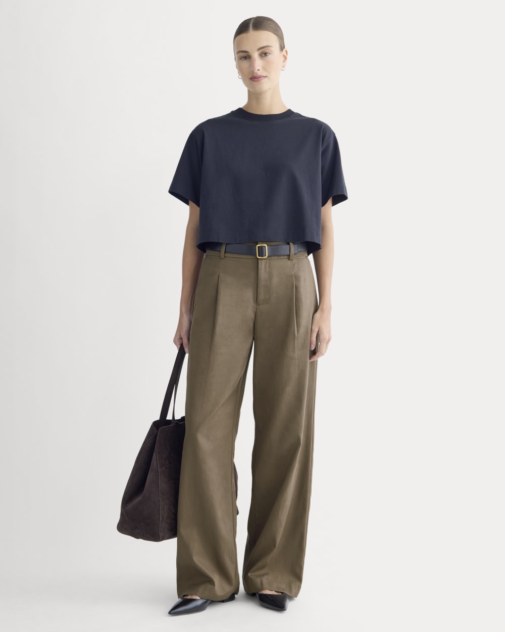Wide-Leg Trouser in Buttersmooth in Deep Taupe — front view
