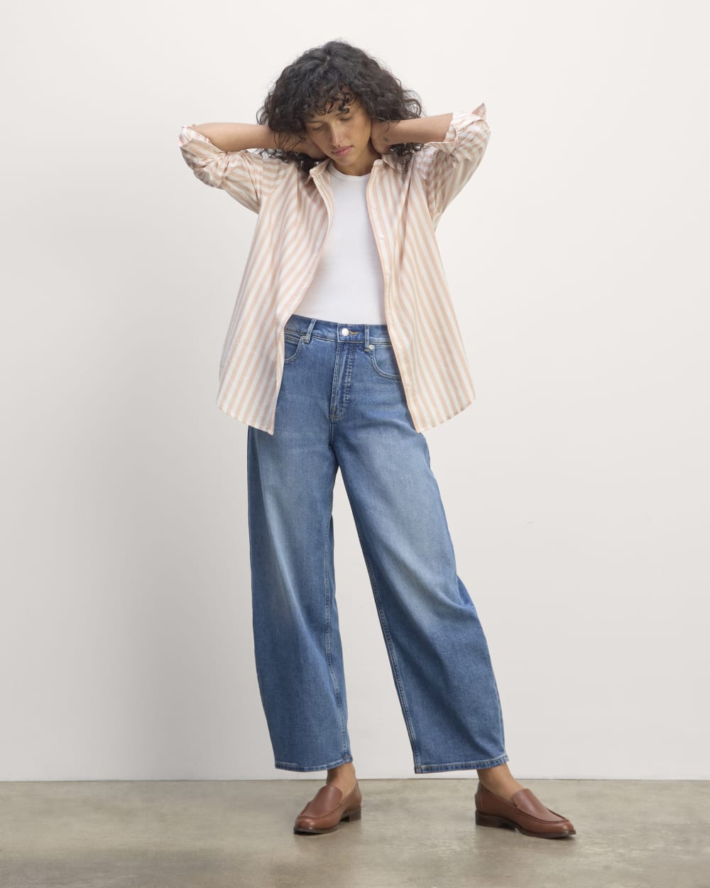 The Must-Have Shirt in Silky Cotton in Bone / Blush Pink — detail view