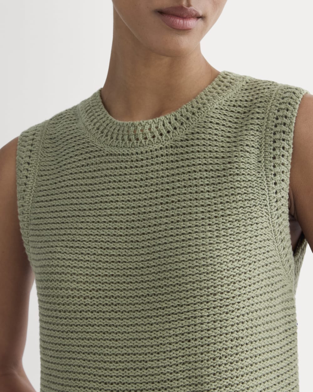 The Organic Cotton Open-Stitch Tank in Sagebrush — detail view