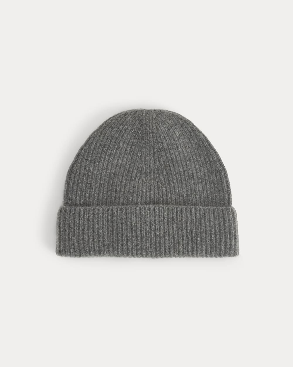 The Cashmere Ribbed Beanie in Heather Charcoal — front view