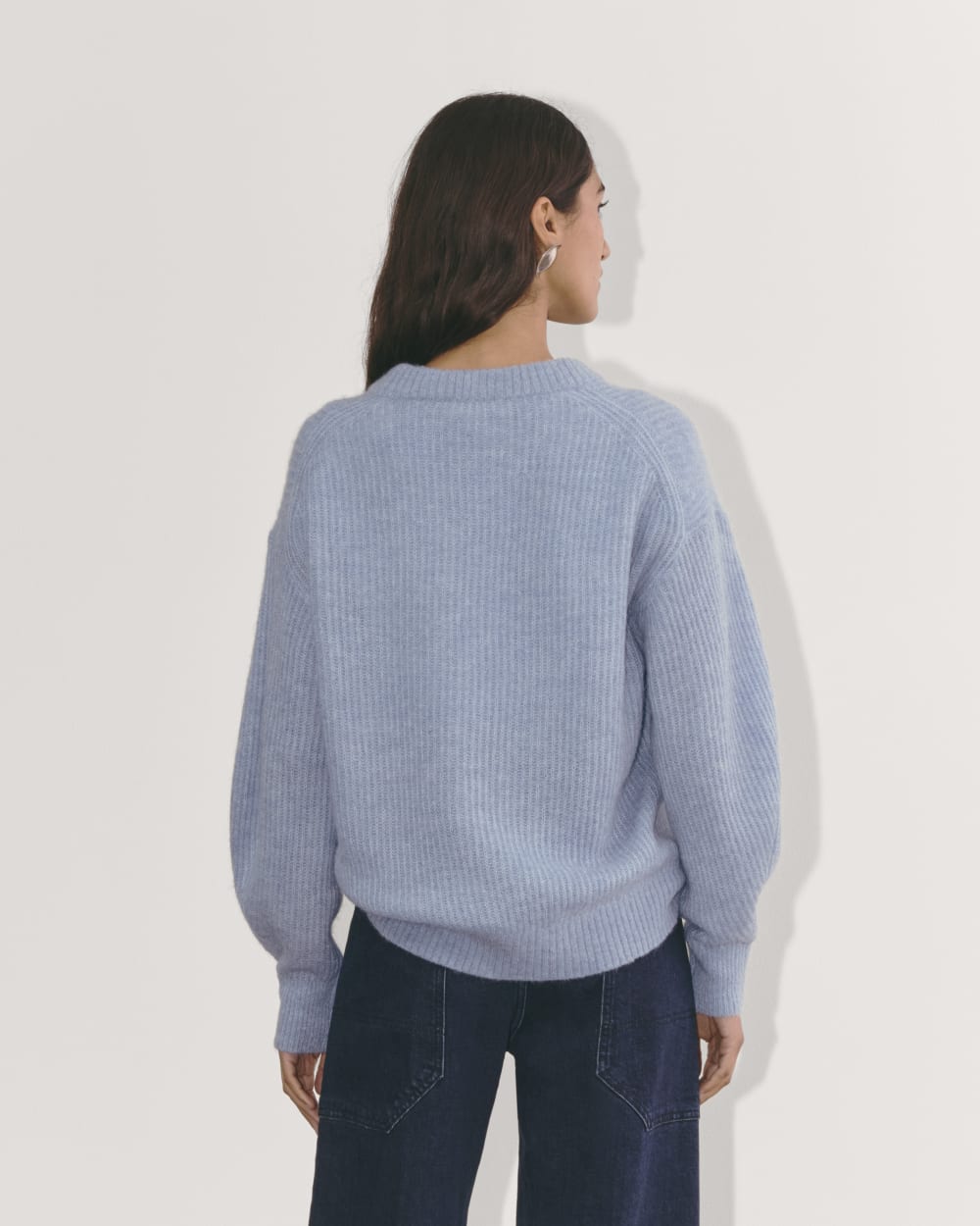 The Cocoon Crew in Alpaca in Heather Blue Slate — detail view