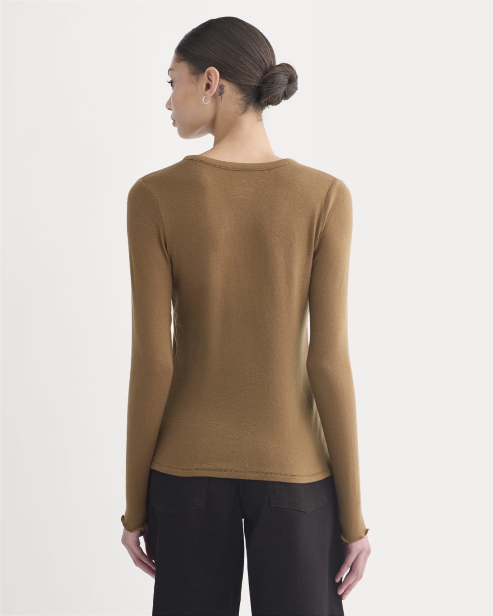 Sheer V-Neck Cardigan in Butterluxe in Toffee — detail view