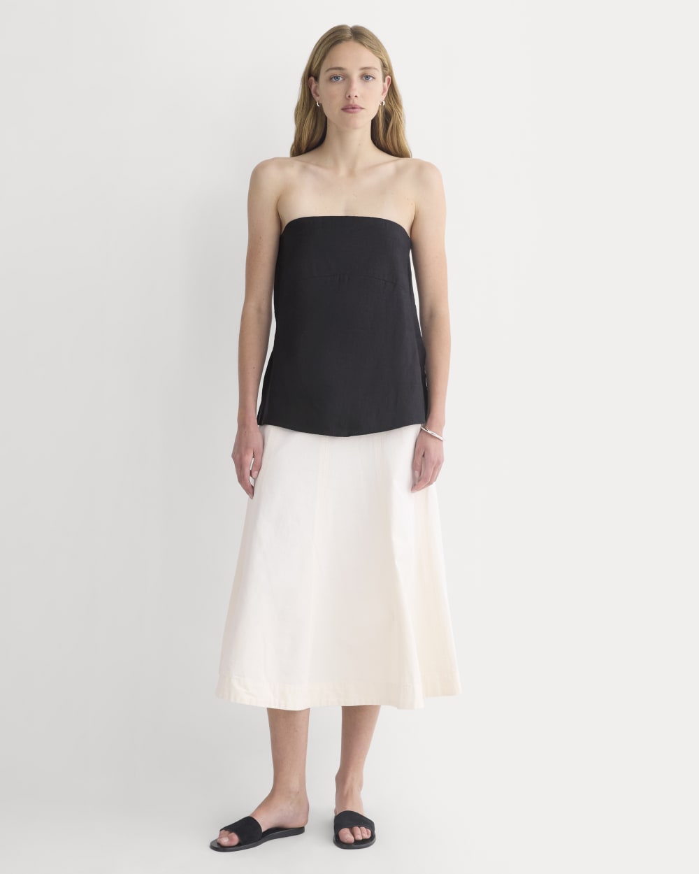 Tube Top in Stretch Linen in Black — alternate view