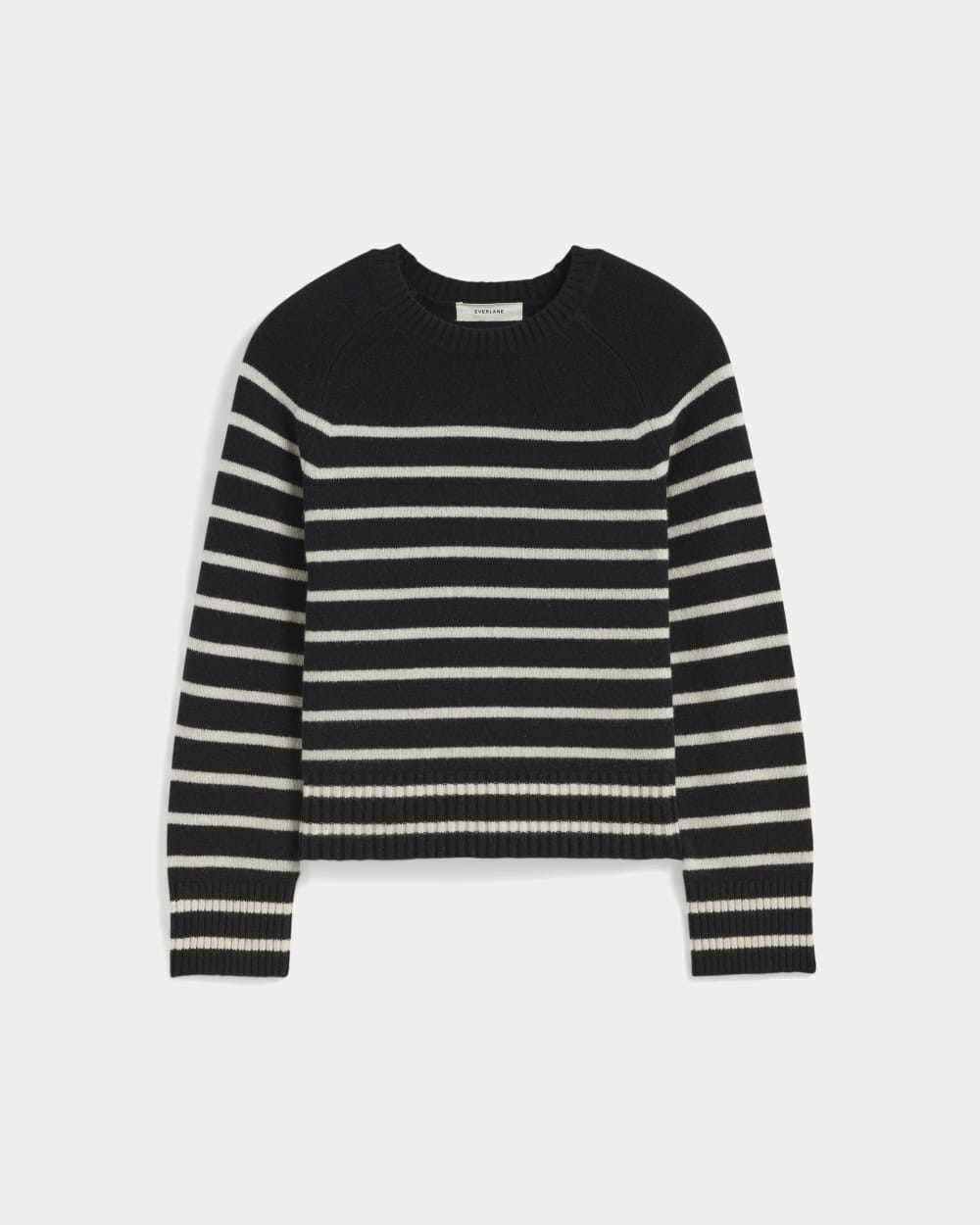 The Boxy Crew in Cashmere in Black / Bone — alternate view