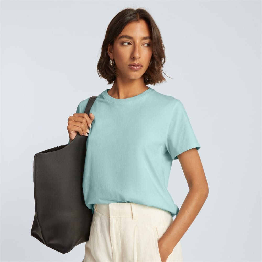 The Box-Cut Tee in Essential Cotton in Ice Blue — detail view