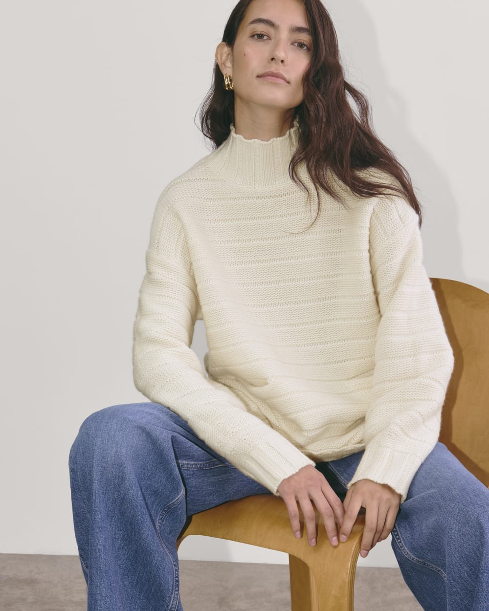 The Oversized Turtleneck in Luxe Merino in Bone — detail view