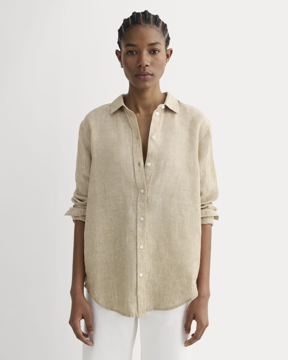 The Must-Have Shirt in Linen in Cornstalk Chambray — front view