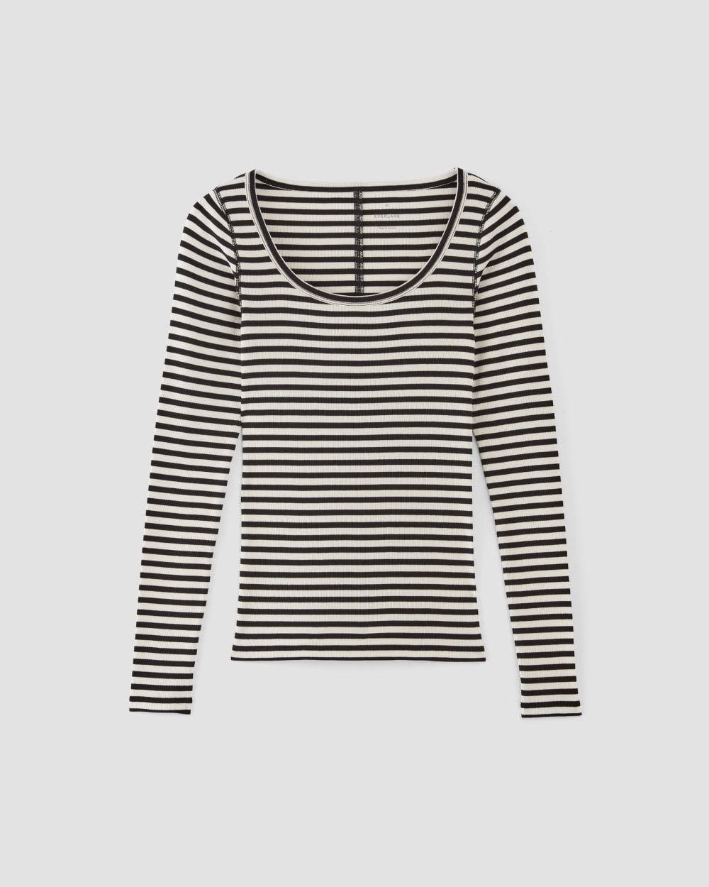 The Luxe Rib Long-Sleeve Scoop-Neck Tee in Bone / Black — alternate view
