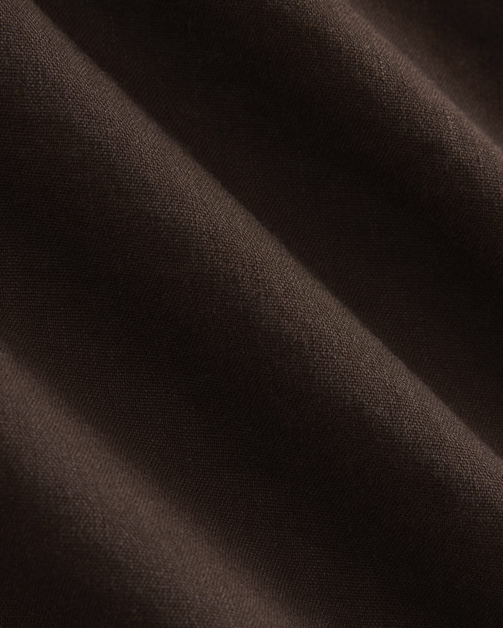 Mini Shift Dress in Stretch Linen in Dark Brown — detail view