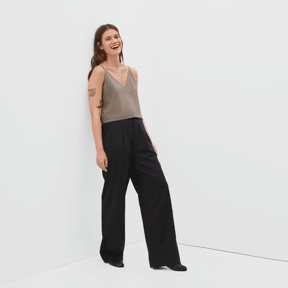 The Washable Silk Cropped Cami in Burnt Sugar — detail view