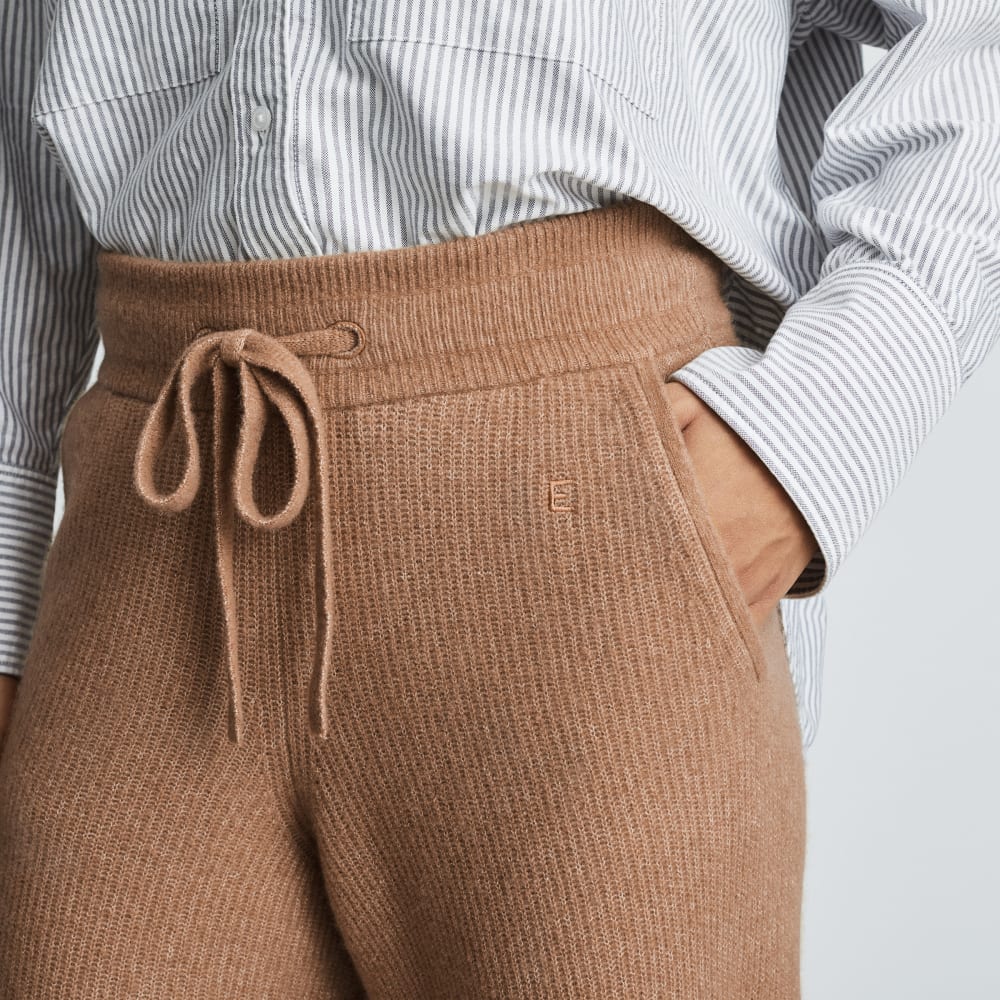 The Cozy-Stretch Wide-Leg Sweatpant in Camel — detail view