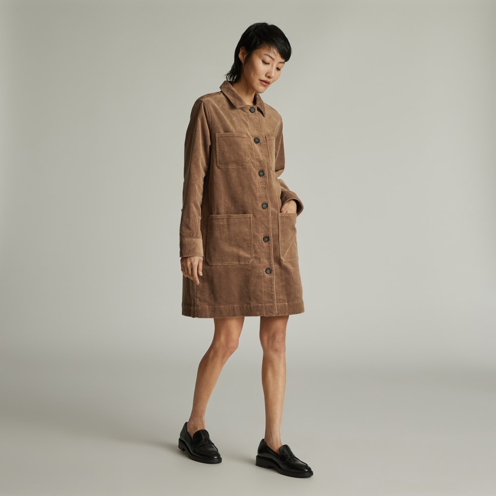 The Corduroy Long Shirt Jacket in Toasted Coconut — detail view