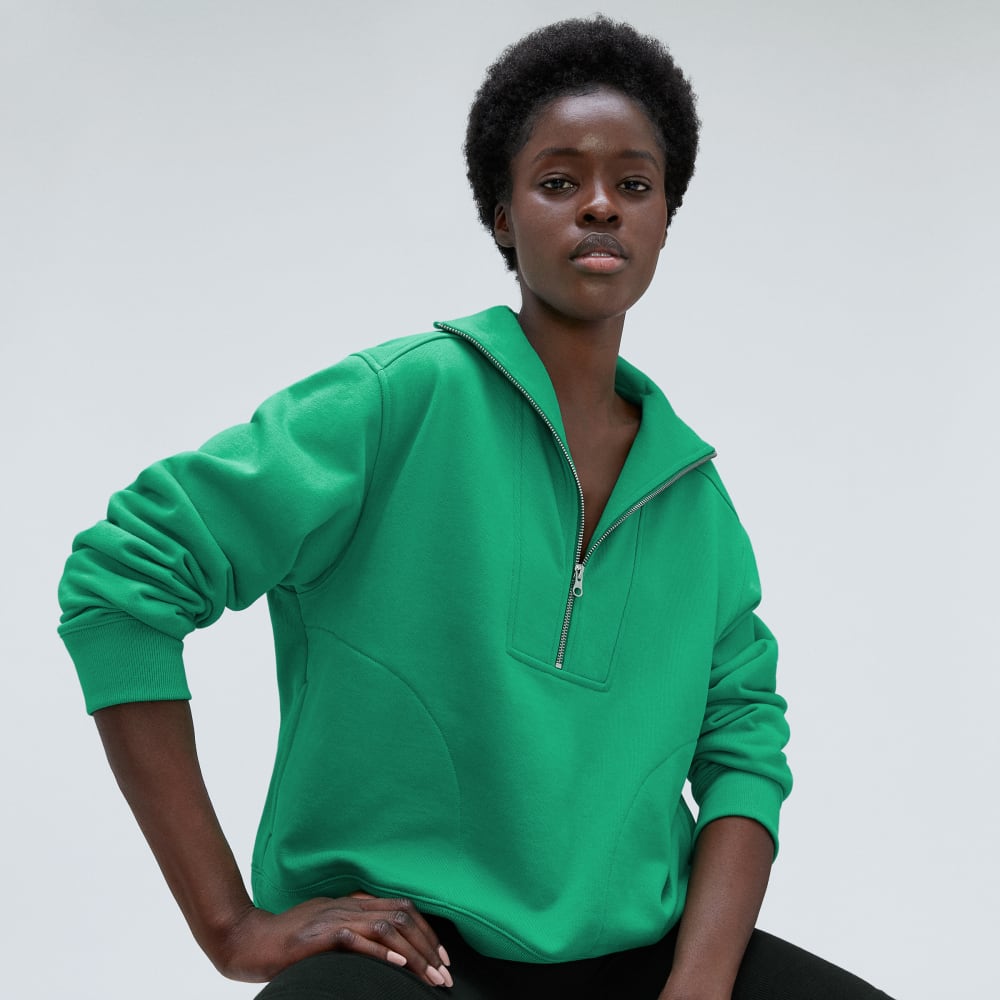 The Track Half-Zip in Bright Jade — detail view