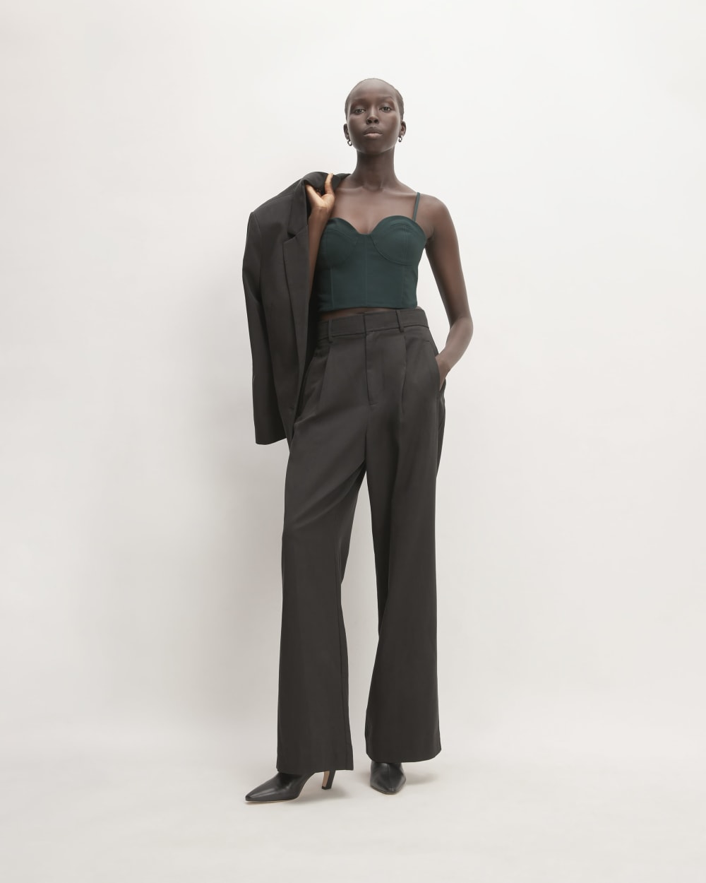The Structured Cotton Bustier in Scarab — detail view