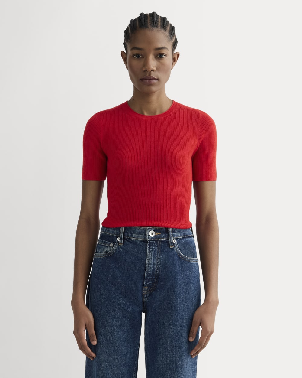 The Sweater Tee in Ultrasoft Merino in Classic Red — front view