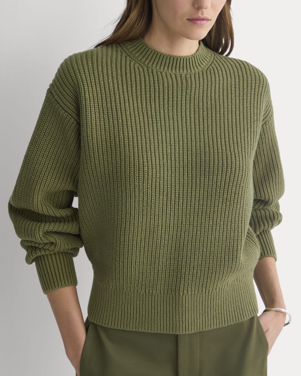 Cropped Ribbed Crew in Everyday Cotton in Mayfly — detail view