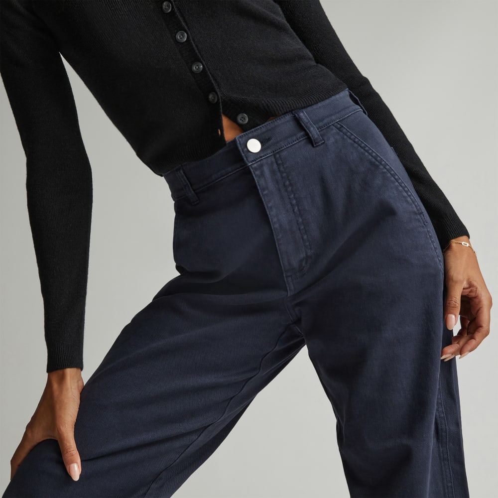 The Utility Barrel Pant in Navy — detail view