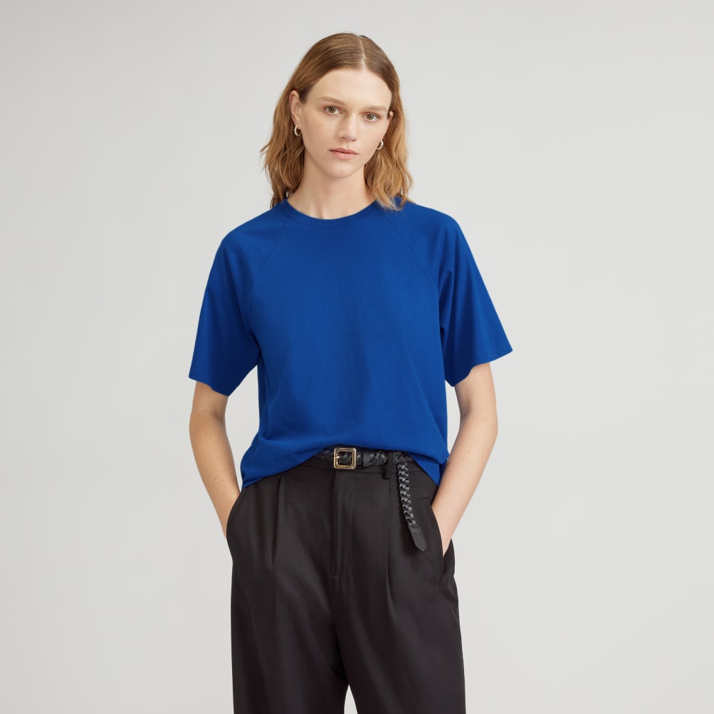The Organic Cotton Raglan Tee in Mazarine Blue — front view