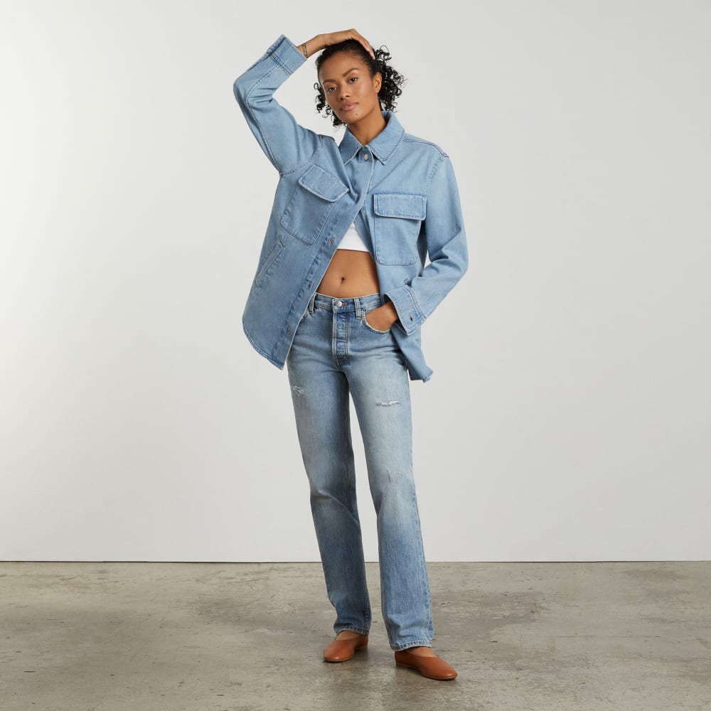 The Denim Shirt Jacket in Myrtle Sky — detail view