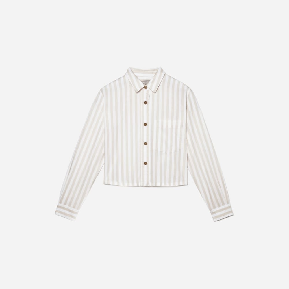 The Way-Short Shirt in Silky Cotton in Sand / White — front view