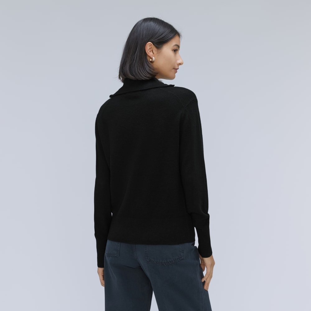 The Luxe Merino Half-Zip Sweater in Black — detail view