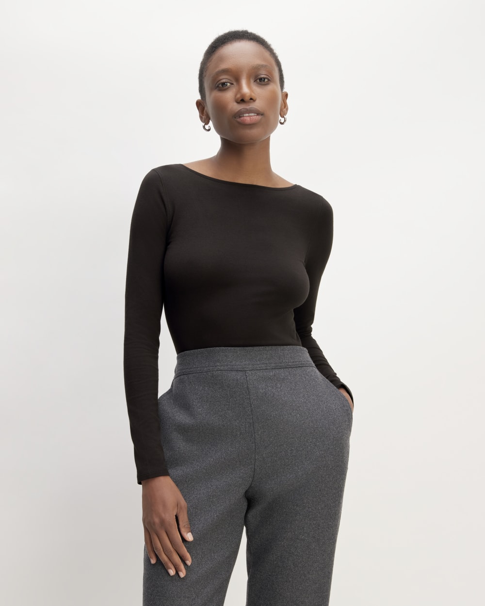The Supima® Form Scoop-Back Tee in Black — front view
