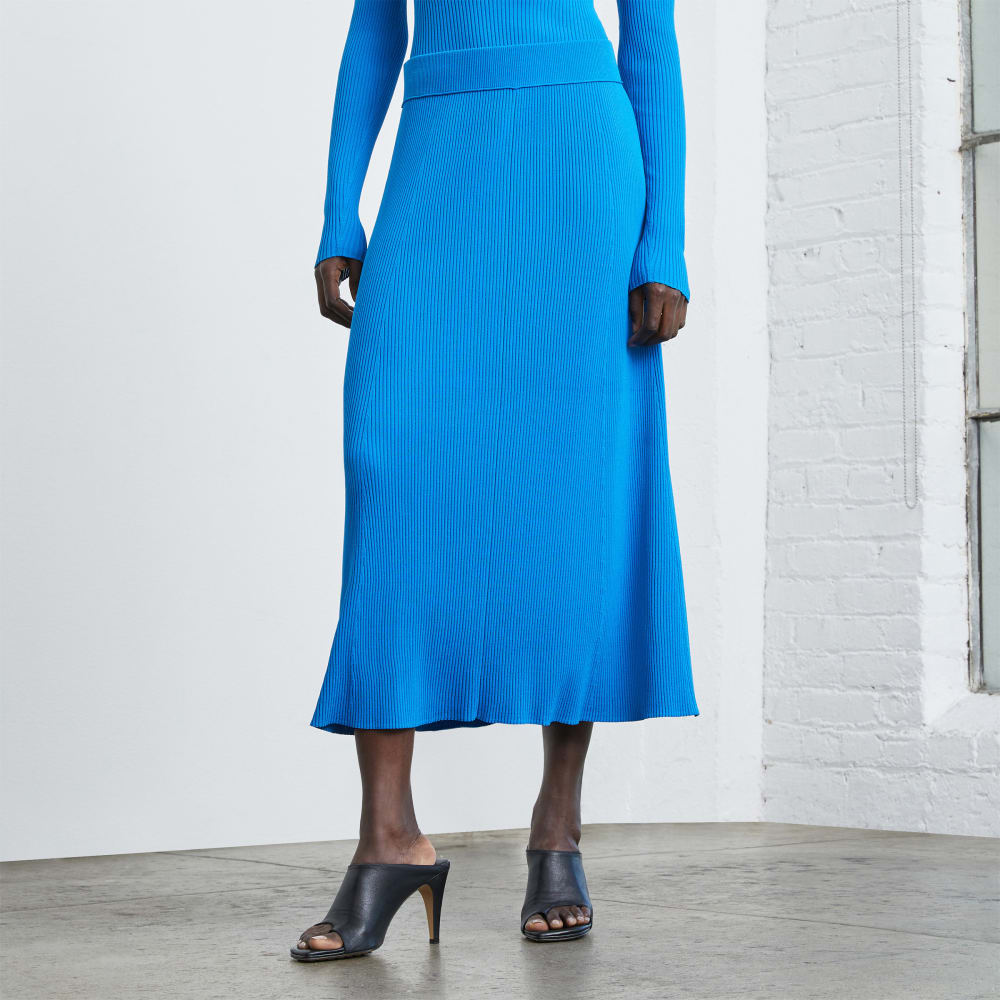 The Ribbed Knit Skirt in Brilliant Blue — front view