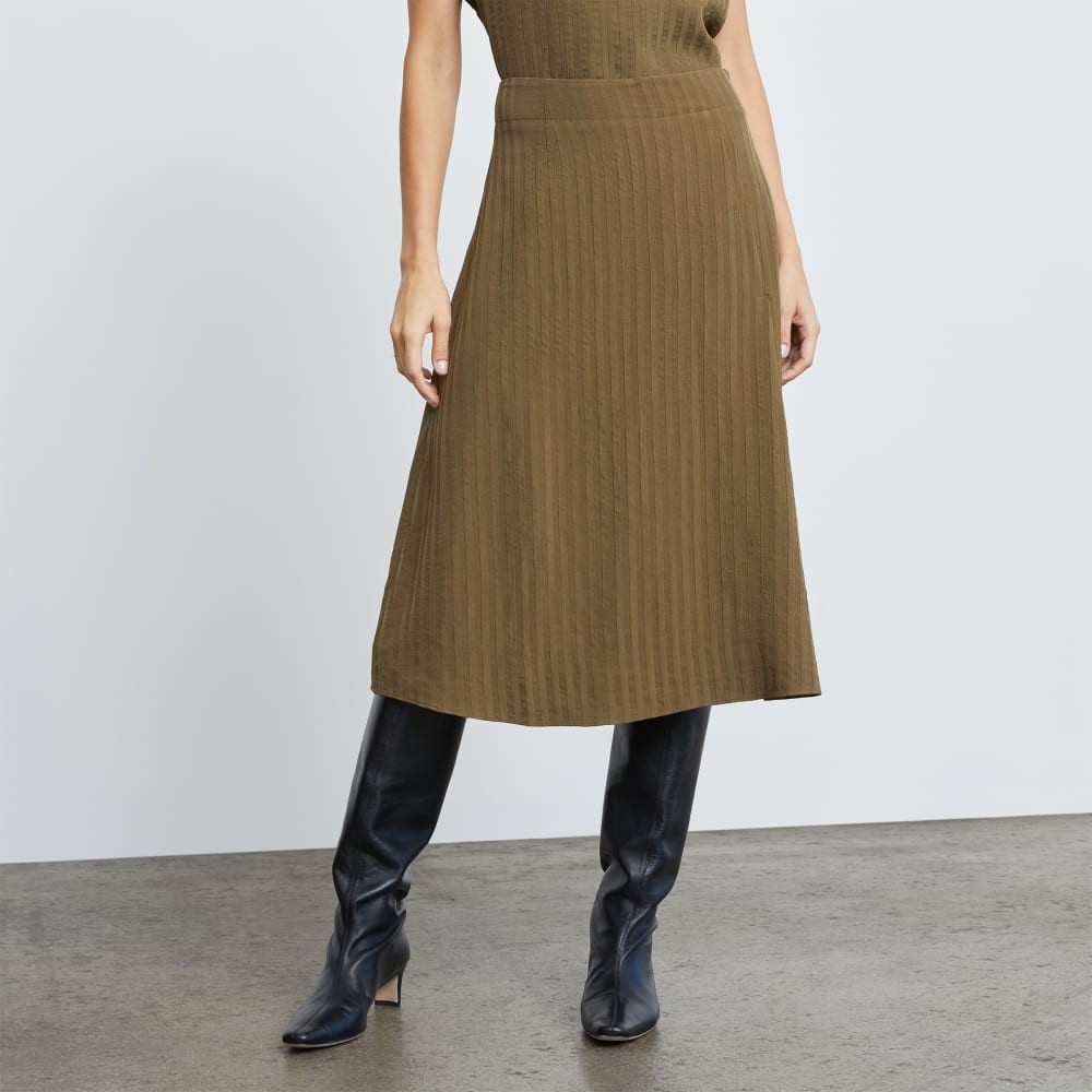 The City Stripe Midi Skirt in Beech — front view