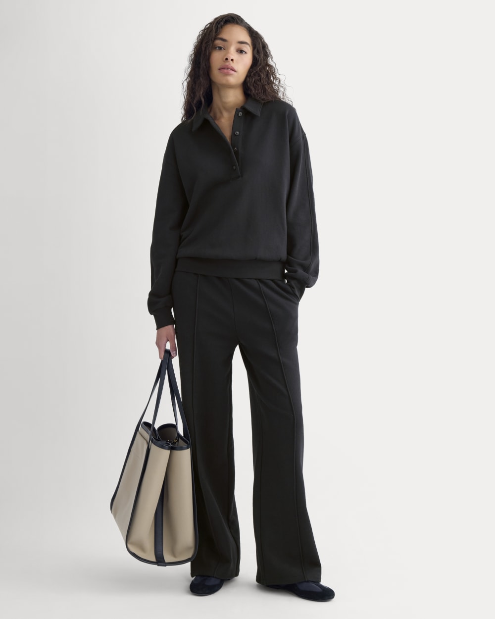 Lightweight Terry Polo Sweatshirt in Black — detail view