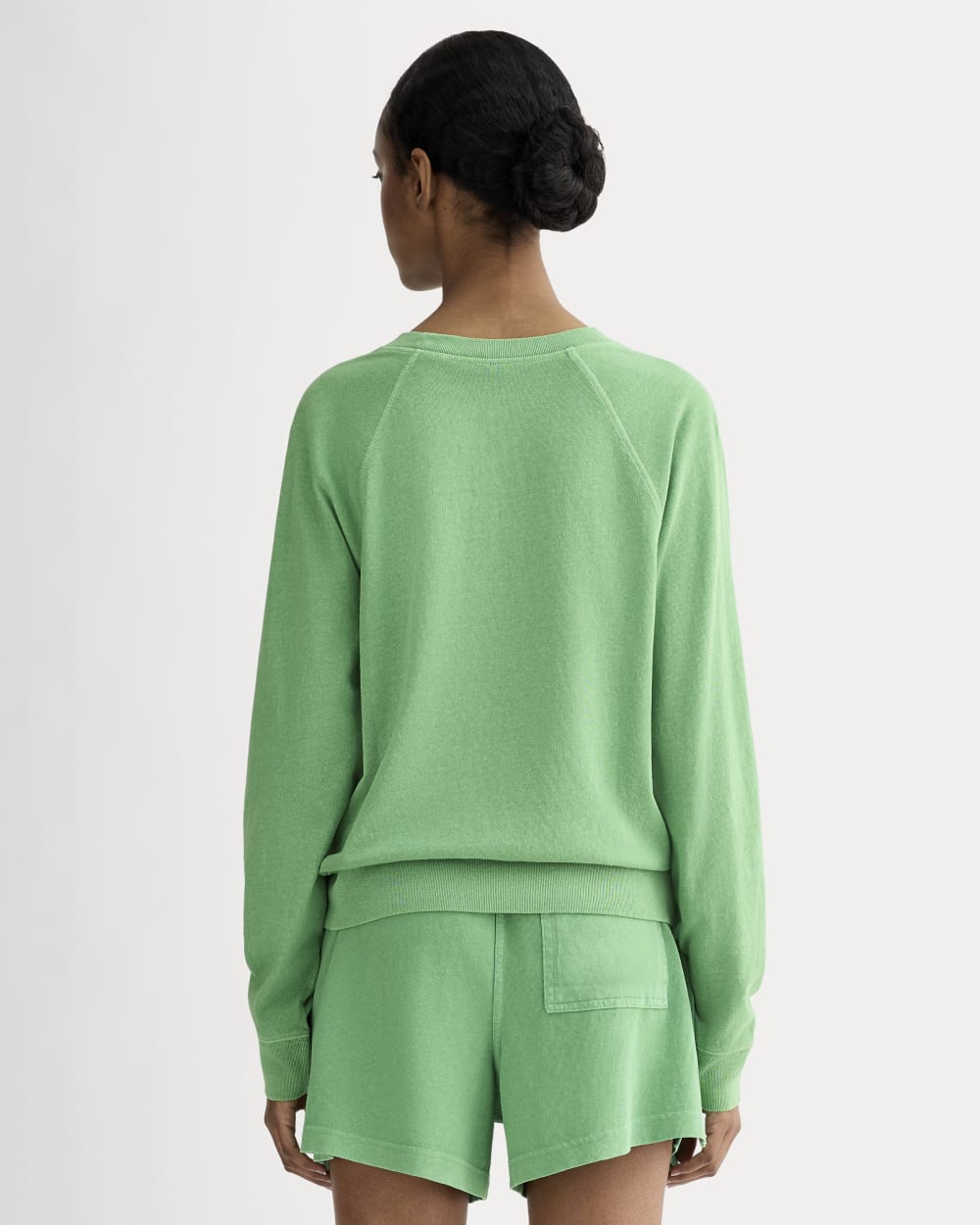 The Off-Duty Long-Sleeve Tee in Green Garment Dye — detail view
