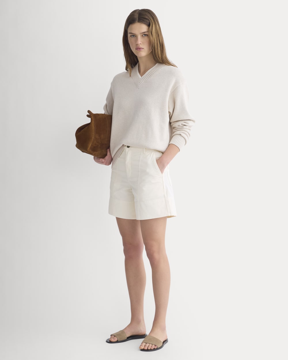 Seamed Everywhere Short in Bone — front view