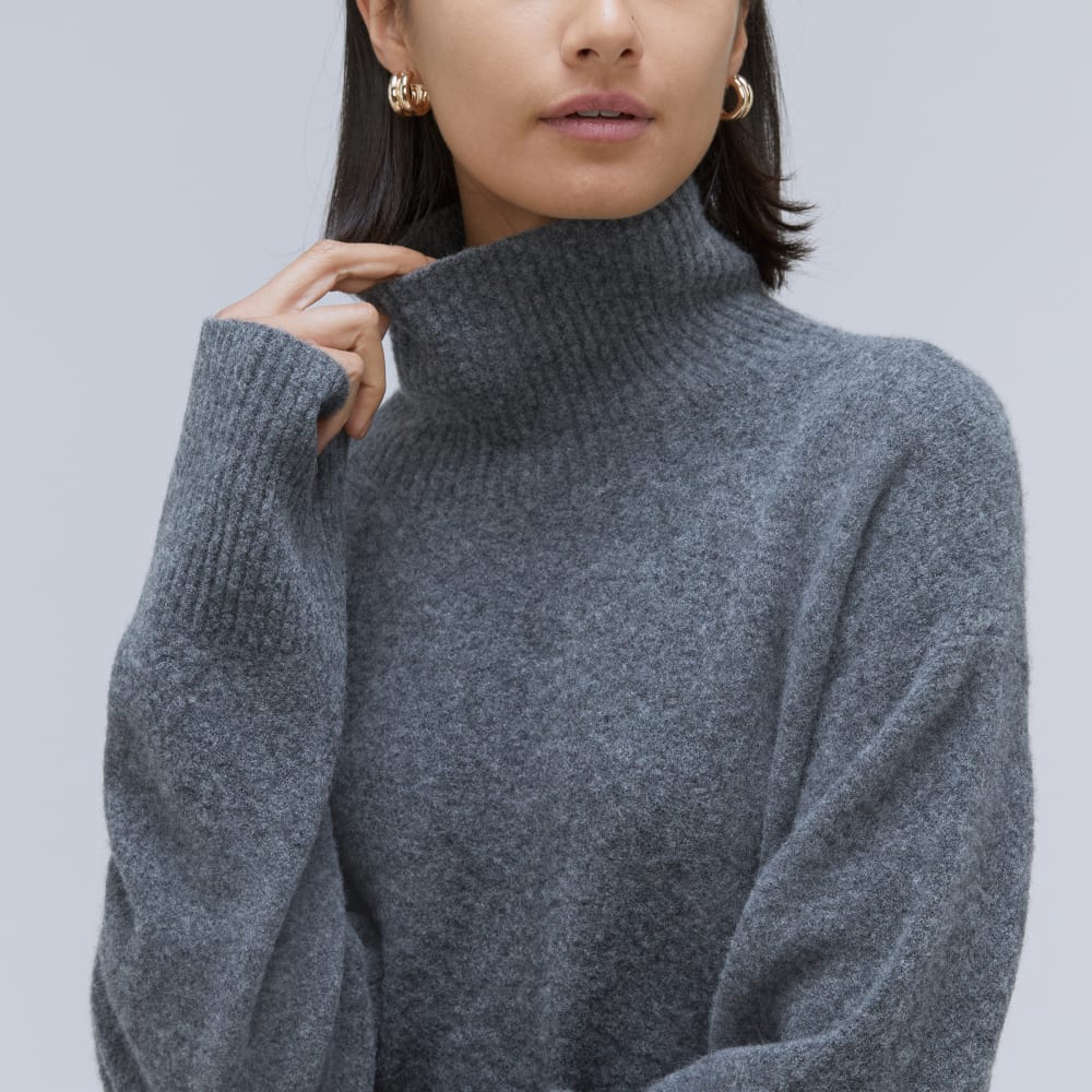 The Cozy Stretch Turtleneck Dress in Marin — detail view