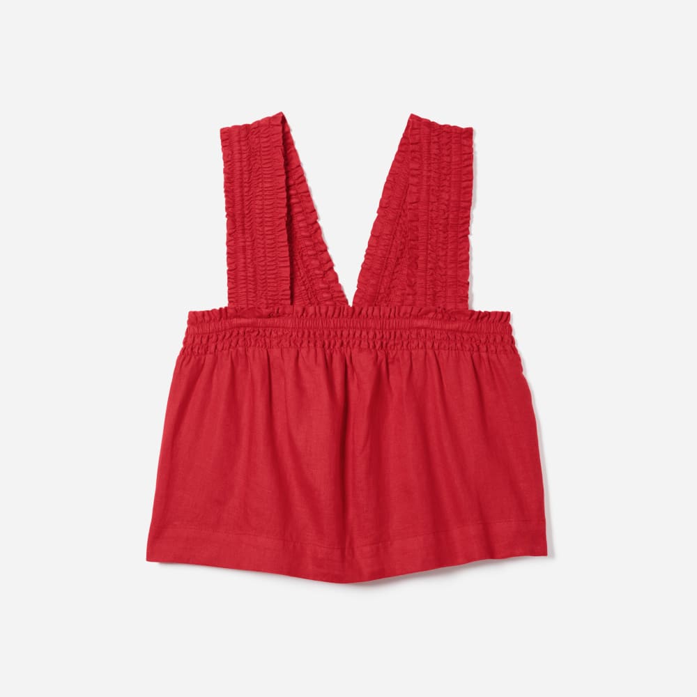 The Smocked Linen Cami in Goji Berry — front view