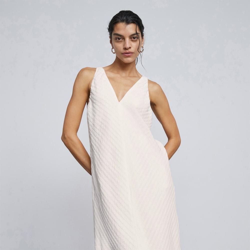 The City Stripe Midi Dress in Bone — detail view