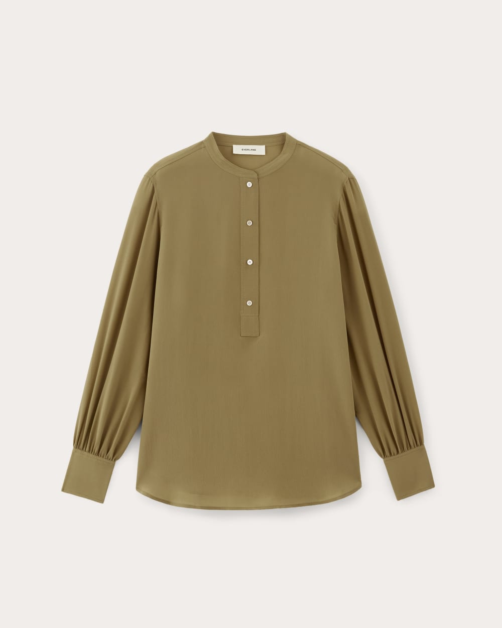The Henley Shirt in Washable Silk in Fennel Seed — alternate view