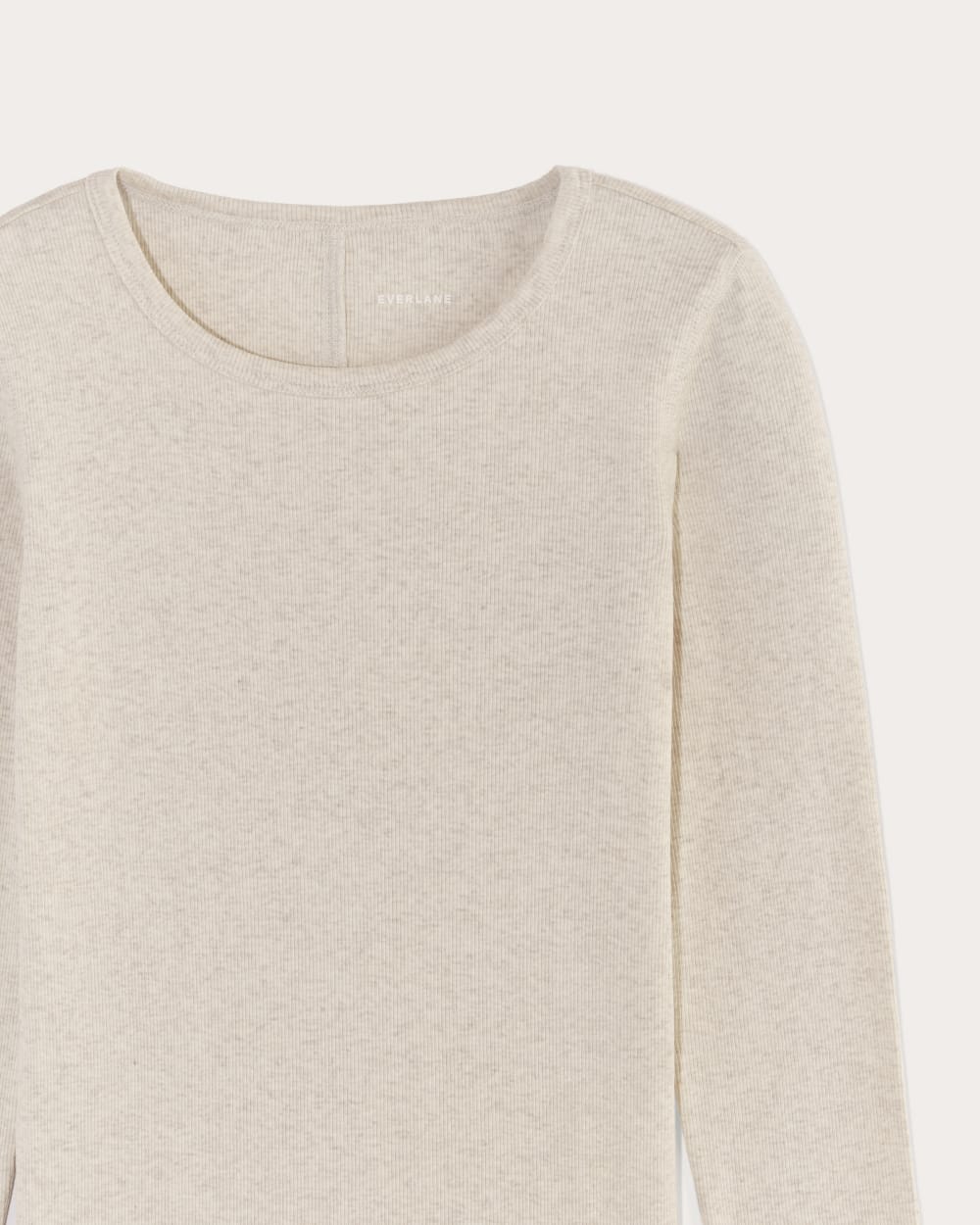 The Luxe Rib Long-Sleeve Crew in Heathered Oat — detail view