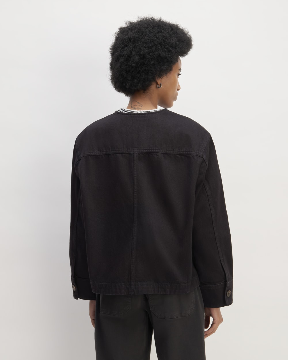 The Denim Barrel Jacket in Black — detail view