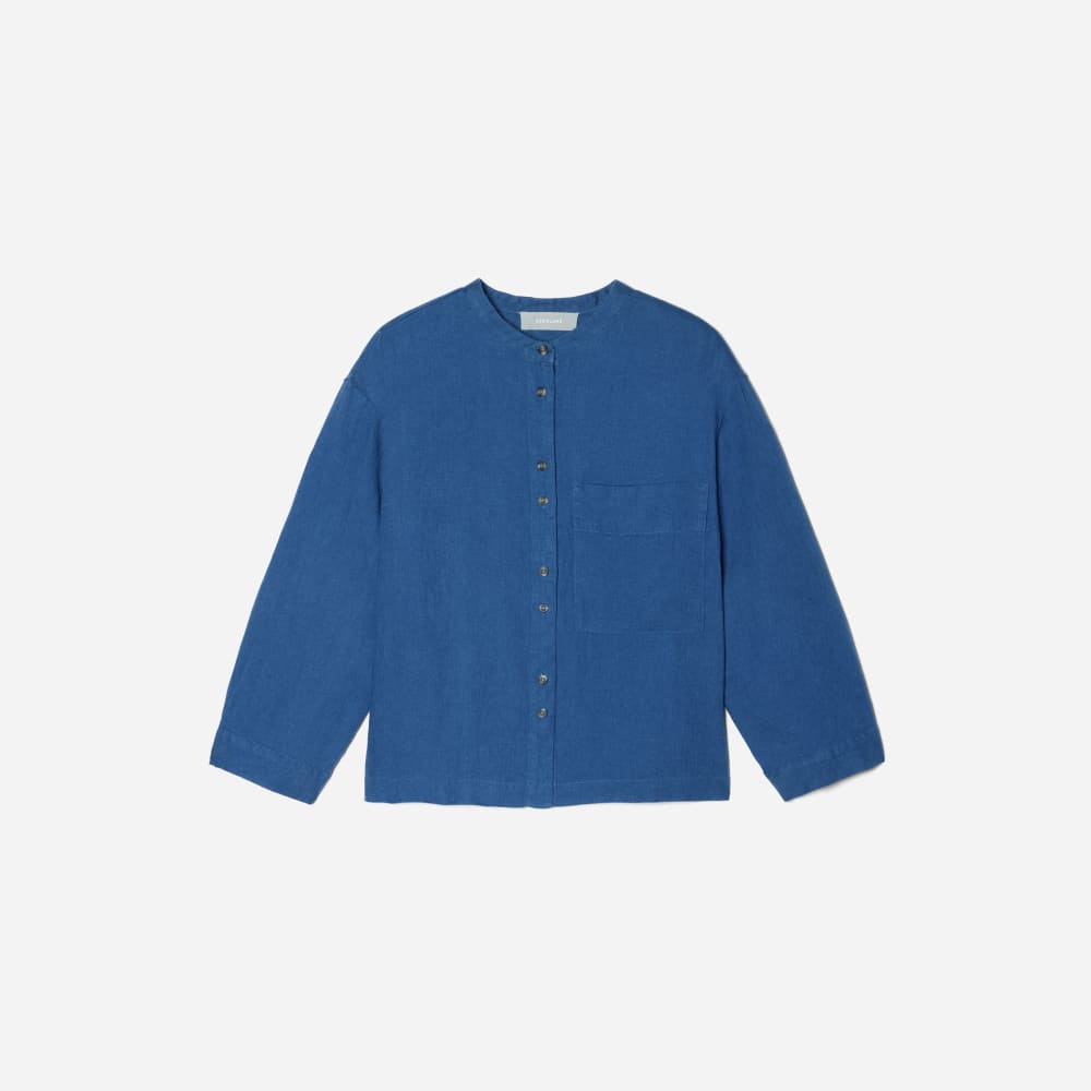 The Linen Billow Blouse in Deep Blue — front view