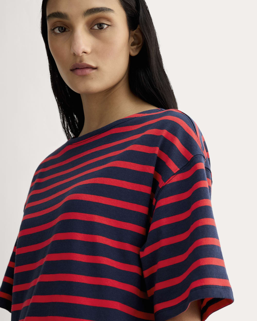 The Mariner Dress in Navy / Classic Red — detail view