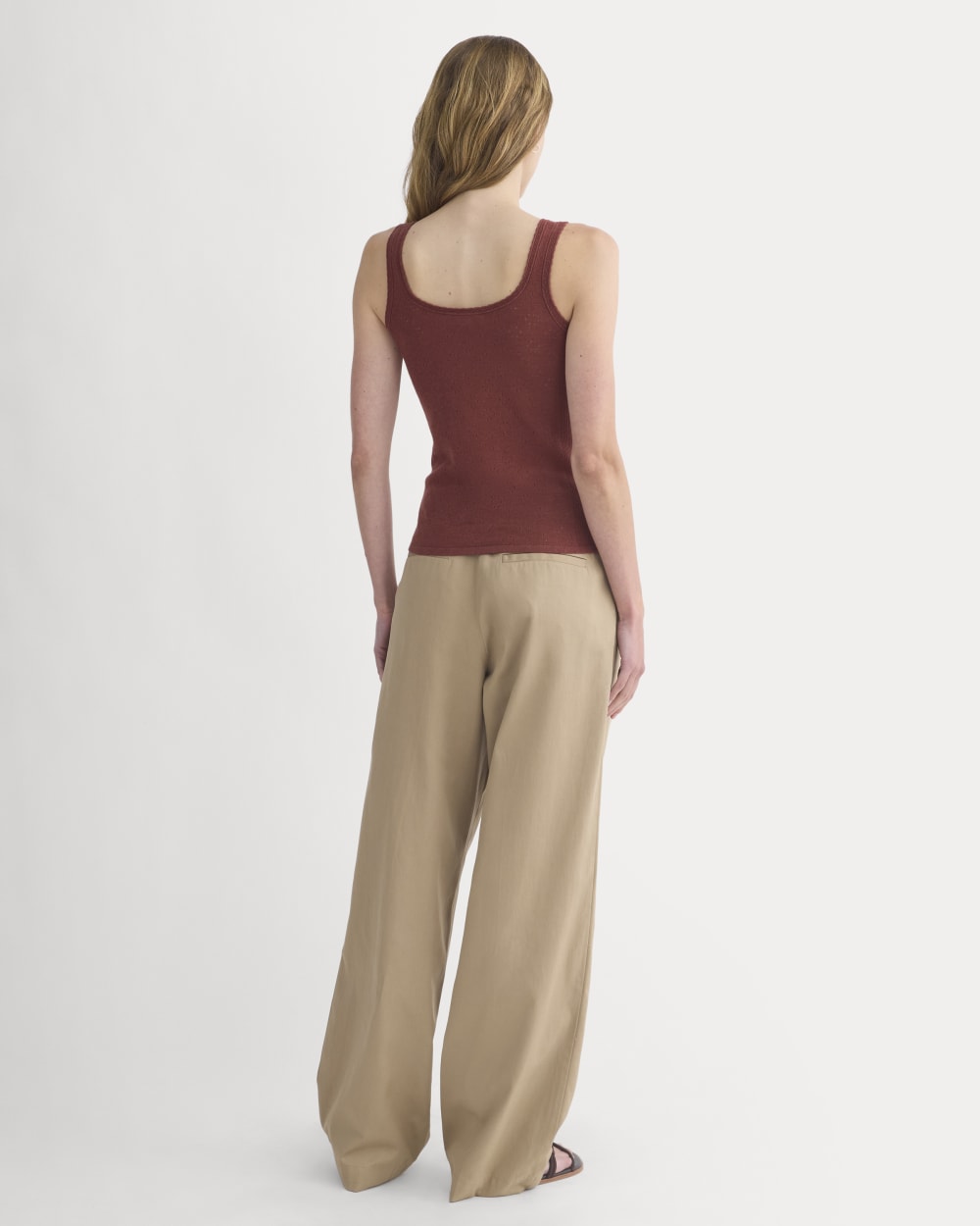 Lace-Trimmed Tank in Fine Linen in Henna Red — detail view