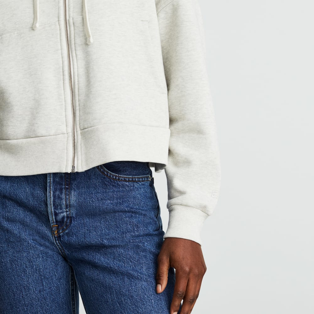 The Track Organic Cotton Hoodie in Light Heather Grey — detail view